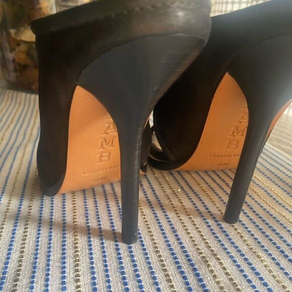 L.A.M.B. Black Leather Suede Open Toe Stiletto Sandals Size 6 - Picture 14 of 16